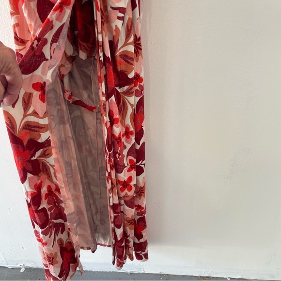 Free People Mimi Pink Red Floral Ruched Beachy Flowy Maxi Dress 37625 - Picture 8 of 14